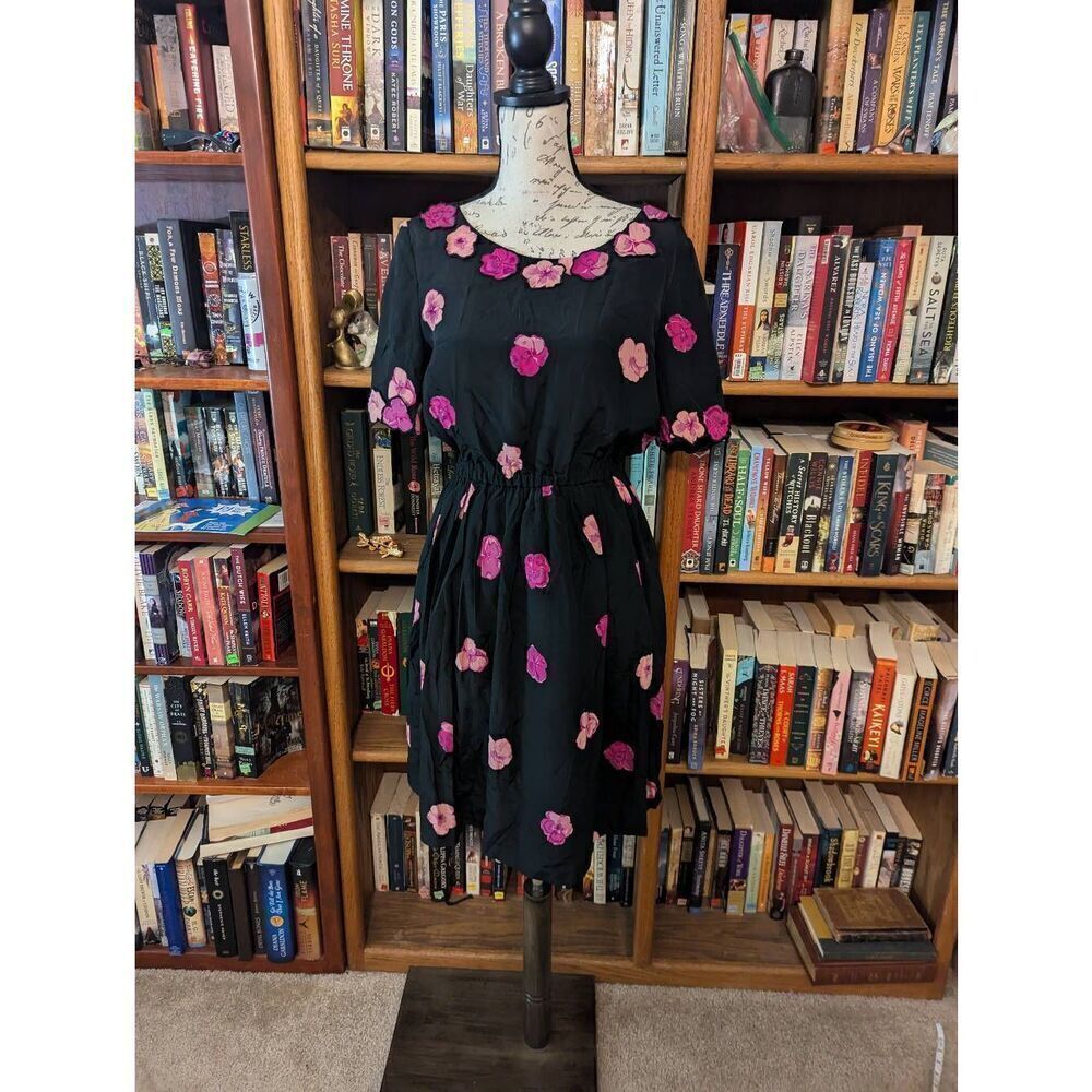 Vintage William Pearson Women’s Medium Silk Floral Dress Gown Black Pink